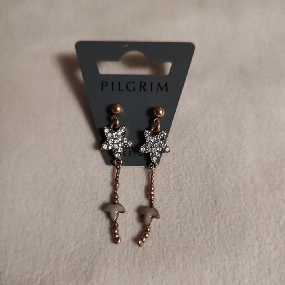 Pilgrim Jewelry Crystal Floral Drop Earrings, White, NWT